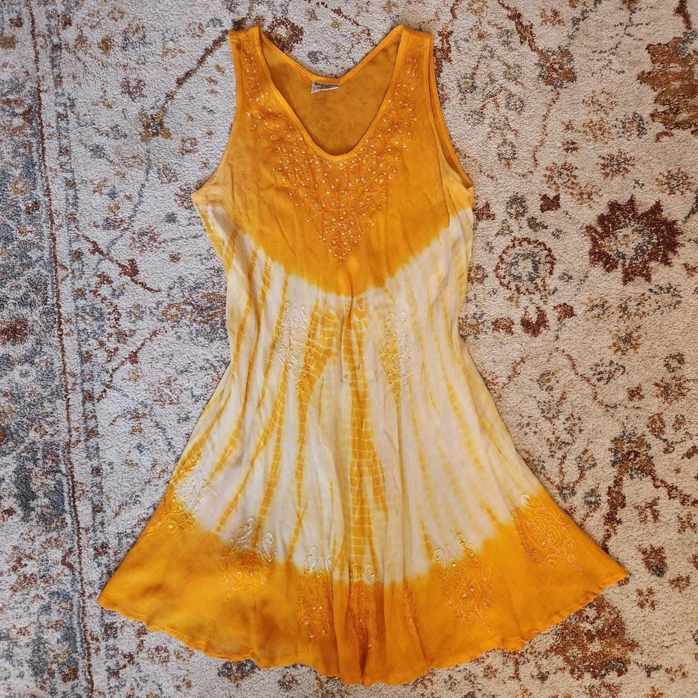 Vintage y2k fairycire Rainbow Mustard and White Rayon Dress